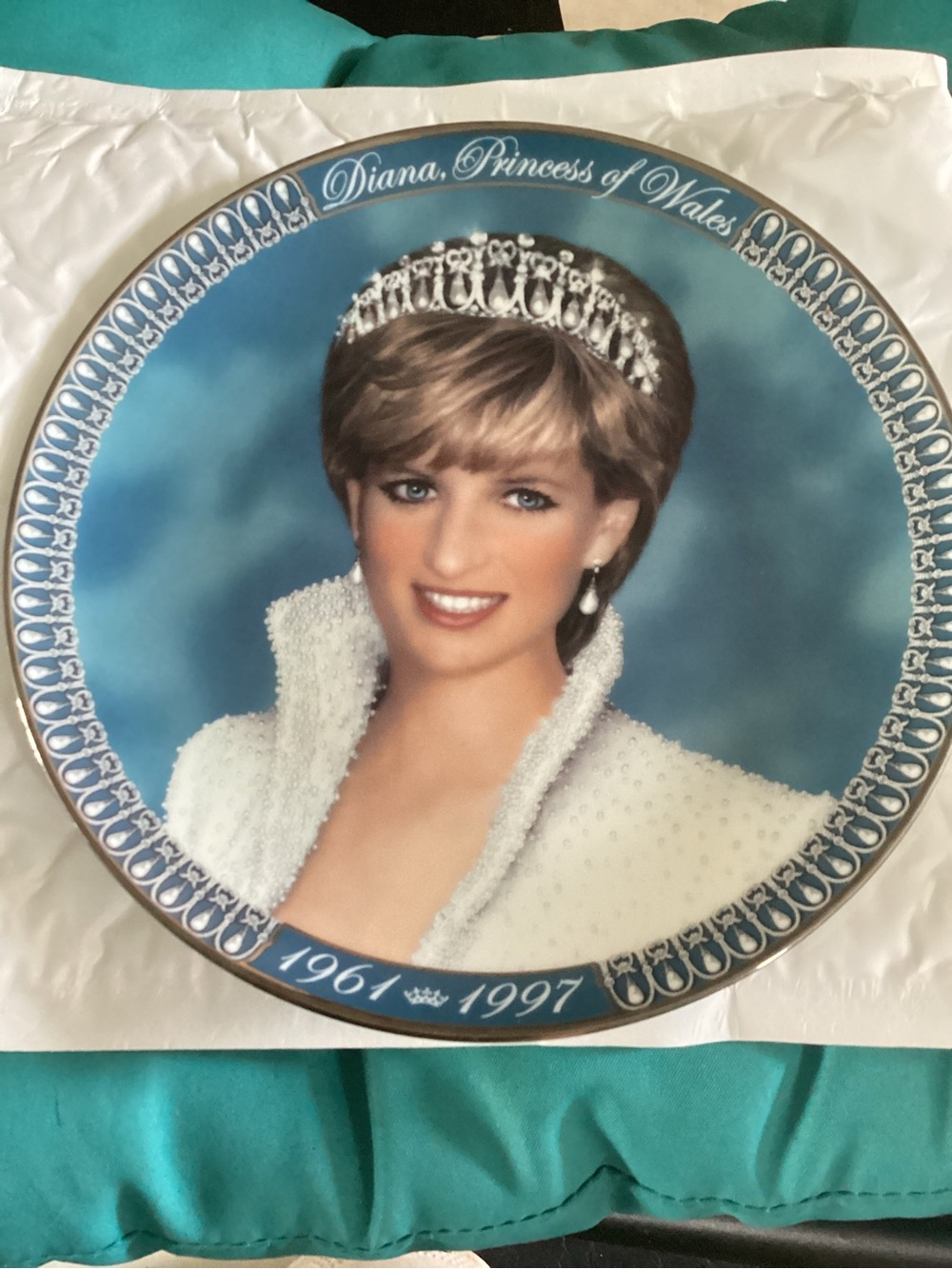 Franklin Mint Porcelain Plate with Blue Lettering and White Ground